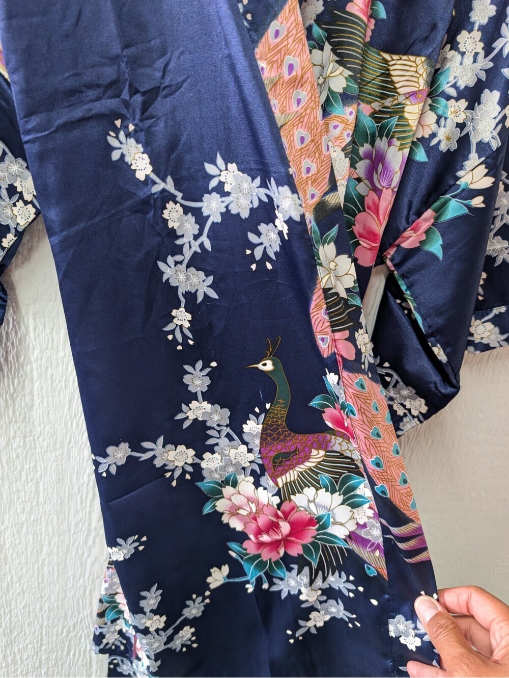 Oriental Village Silk Collection Peacock Blue Soft Silk Robe Kimono One Size - Picture 3 of 7